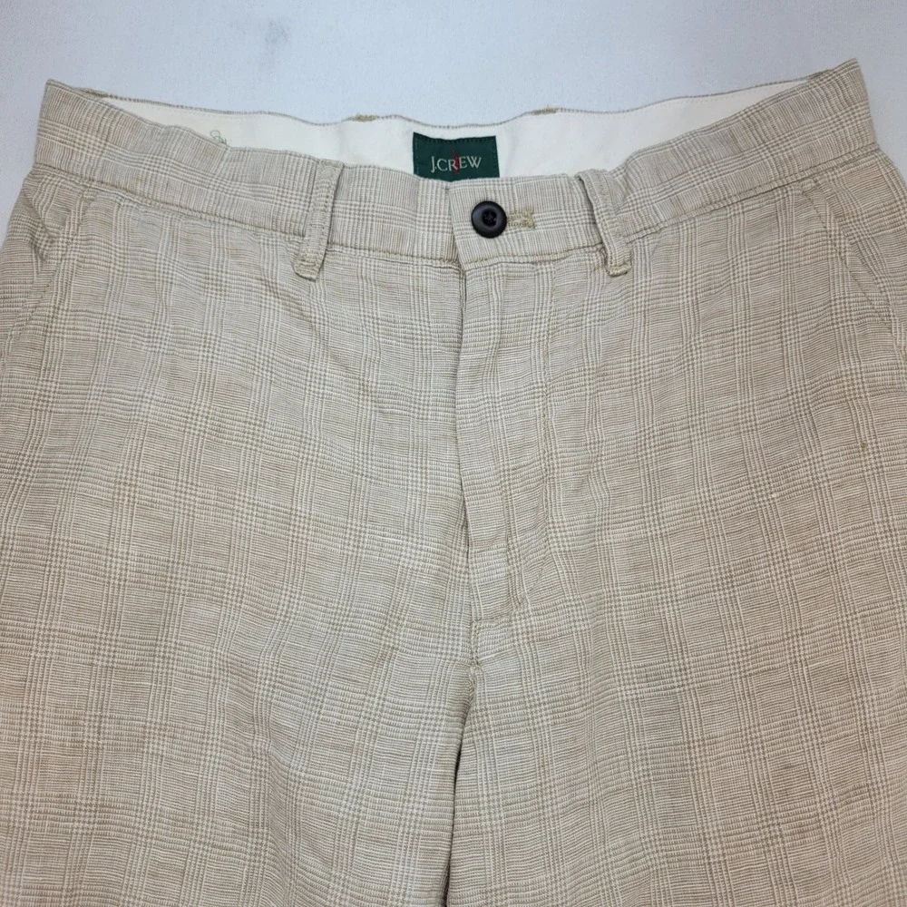 J.Crew Linen Trousers Mens 29x32 Beige Glen Plaid Straight Leg Casual Pants